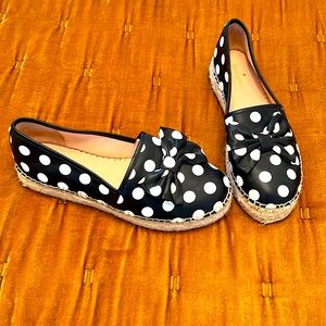 Karate Spade espadrilles, black and white polka dot, size 8